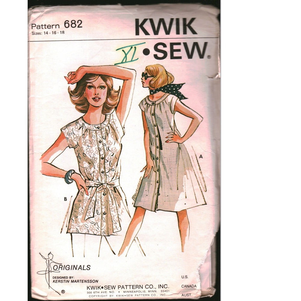 Vintage Kwik Sew 682 Dress Tunic Pattern Kerstin Martensson Sizes 14 16 18